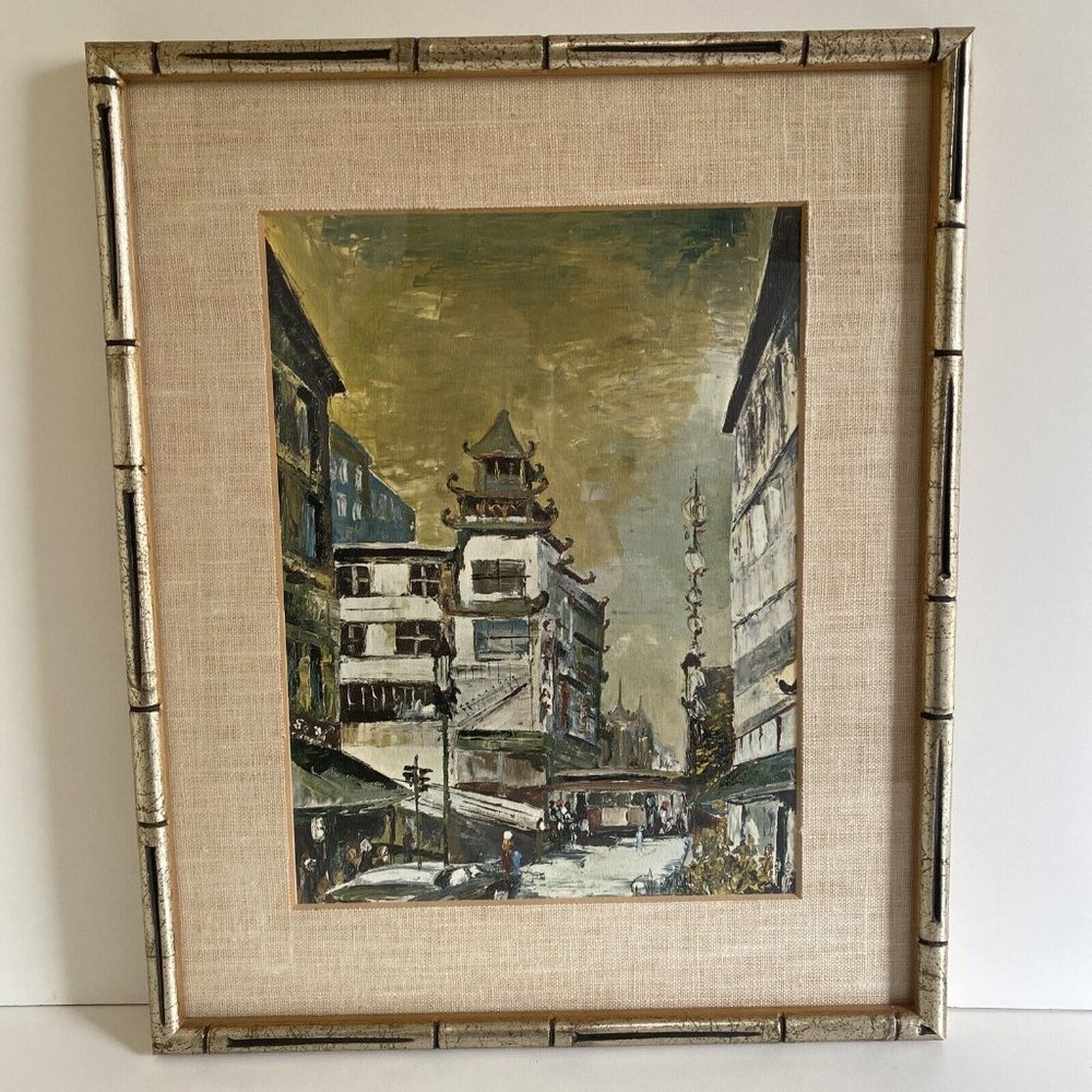 Vintage Print Cathay House & Cable Car San Francisco Chinatown by G Soubeyran